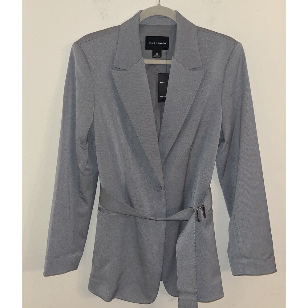 Club Monaco Belted Blazer Size 12 in Weathered Blue Grey Preowned with Tags - Picture 1 of 11